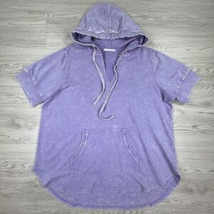 Jane + Delancey Women's Hoodie Short Sleeve Acid Wash Purple 1X Pullover Pocket